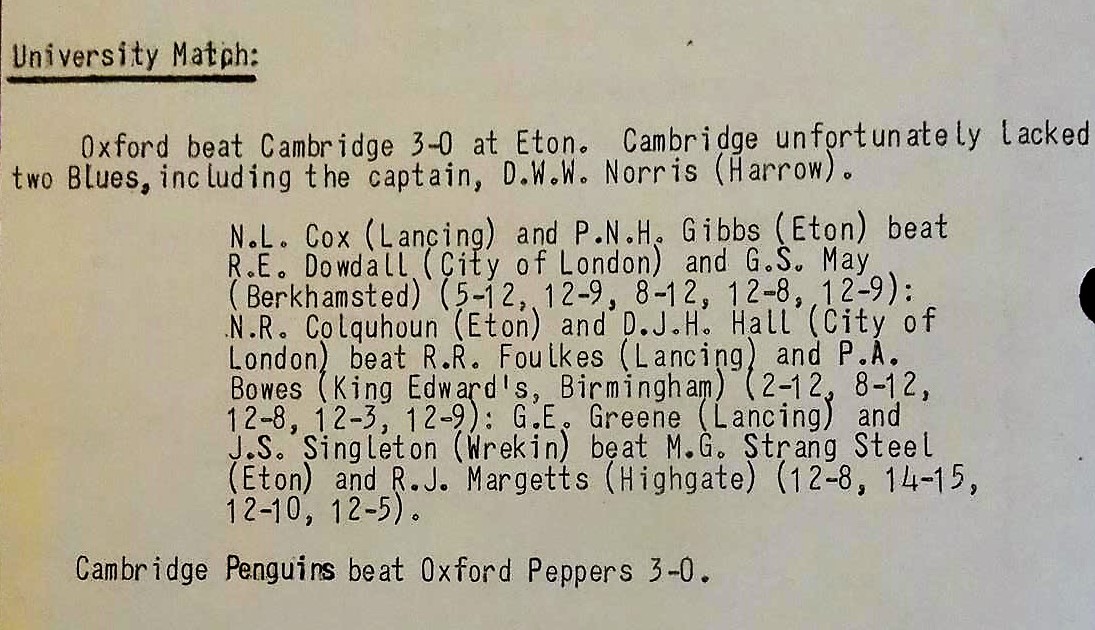 varsity match 1968