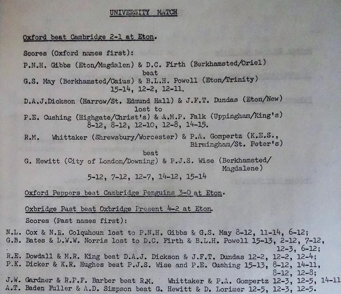 varsity match 1970