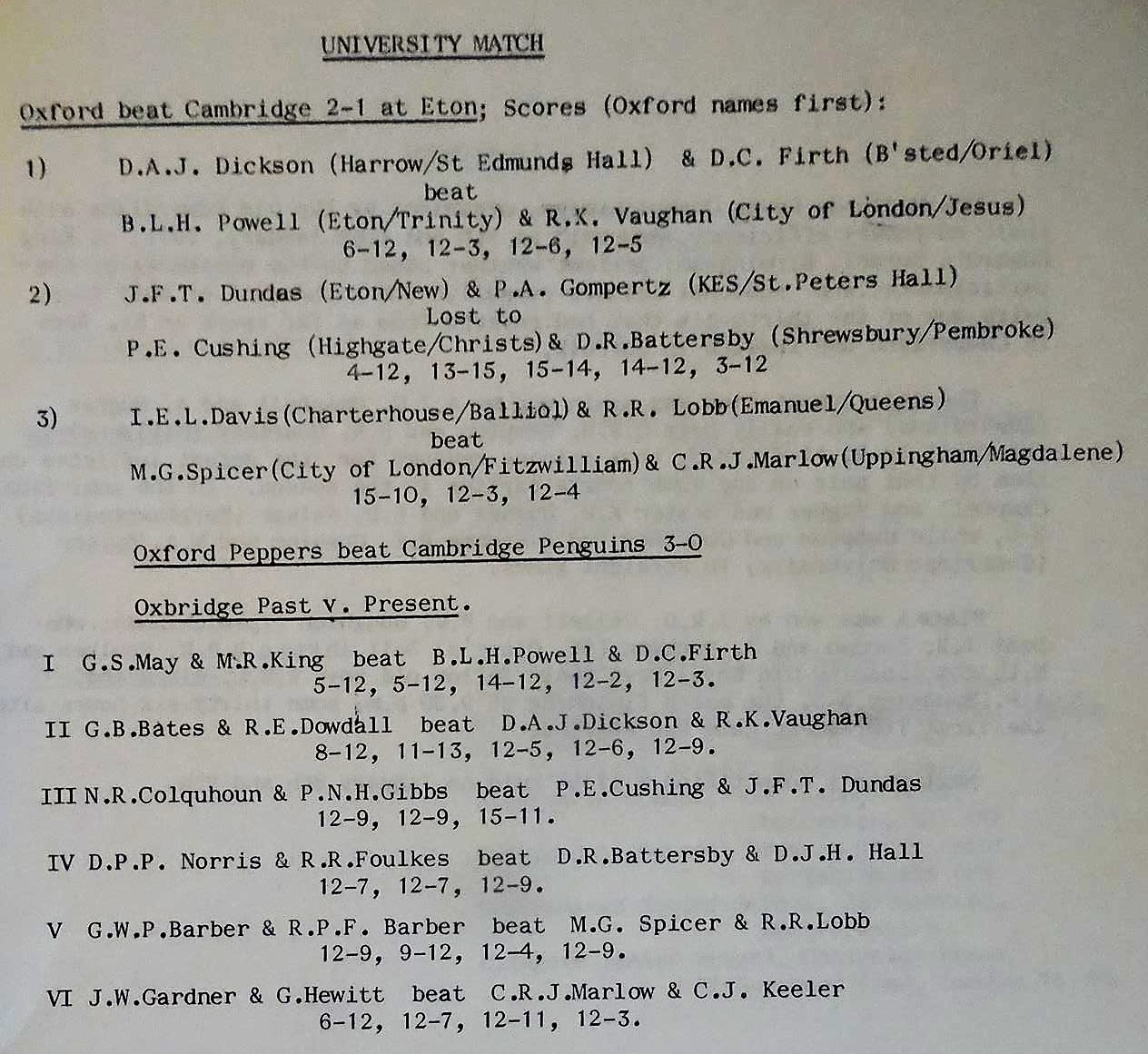 varsity match 1971