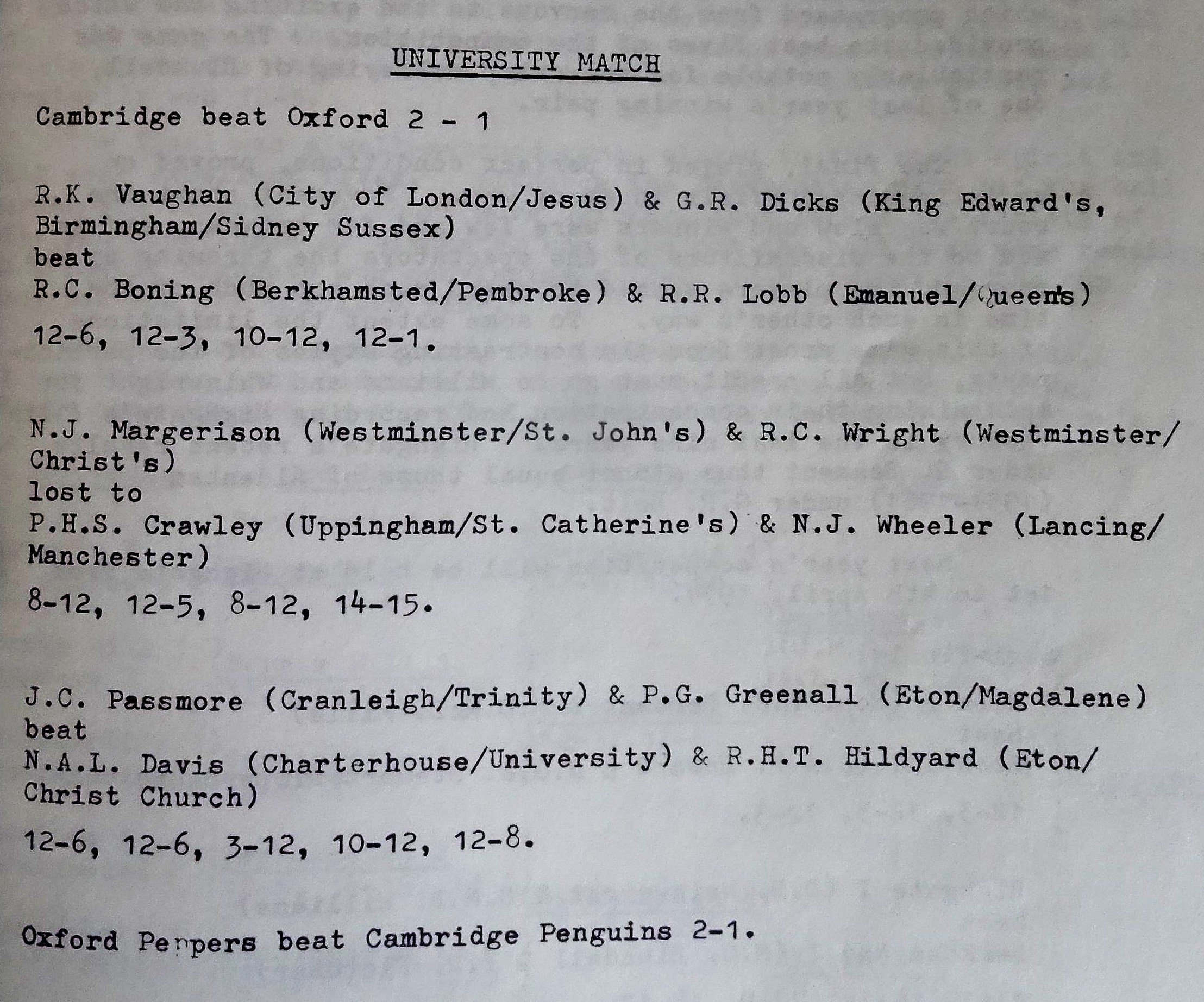 varsity match 1973