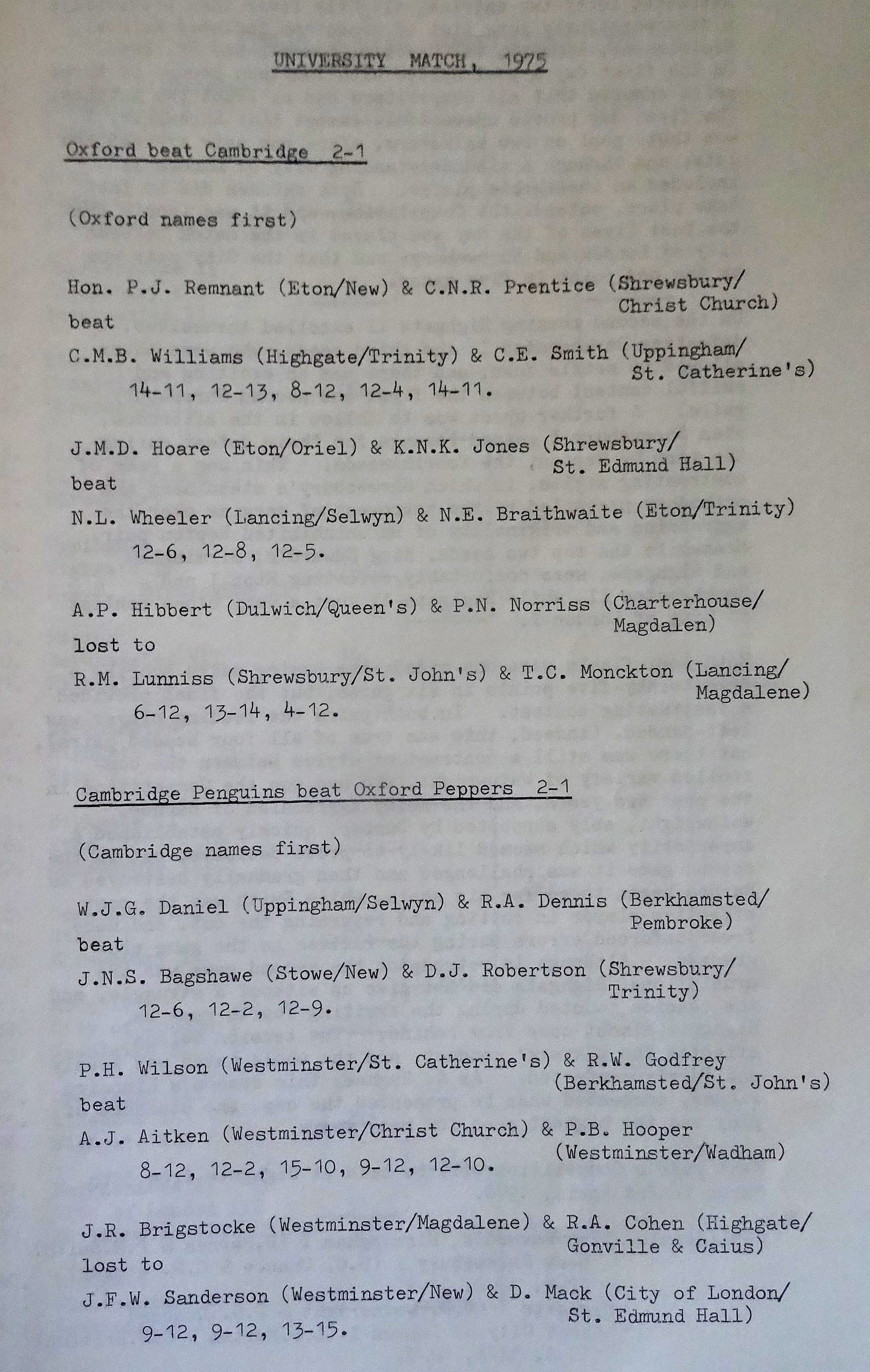 varsity match 1975